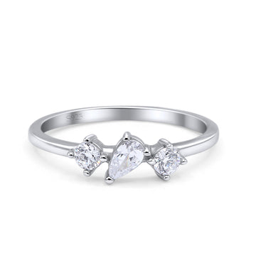 Stacking Three Stone Pear Fashionable Wedding Ring Band Simulated Cubic Zirconia 925 Sterling Silver
